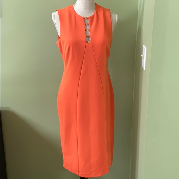 Calvin Klein Dresses & Skirts - Calvin Klein Orange Sleeveless Dress gold decor.